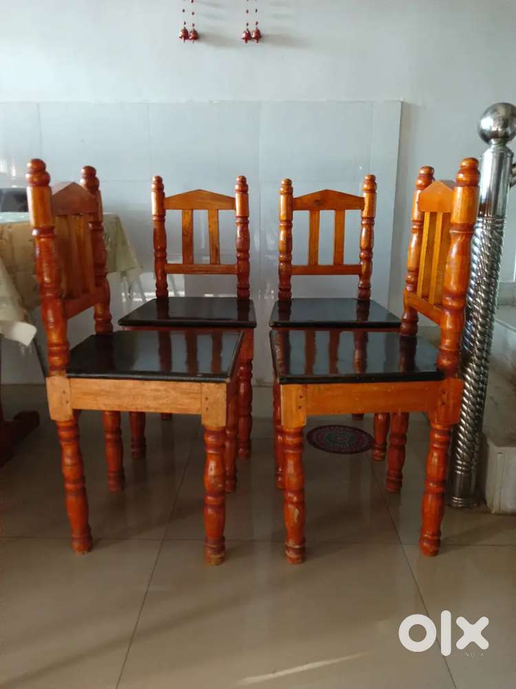 Set of 4 Solid Wooden Dining Chairs - Sturdy & Good Condition