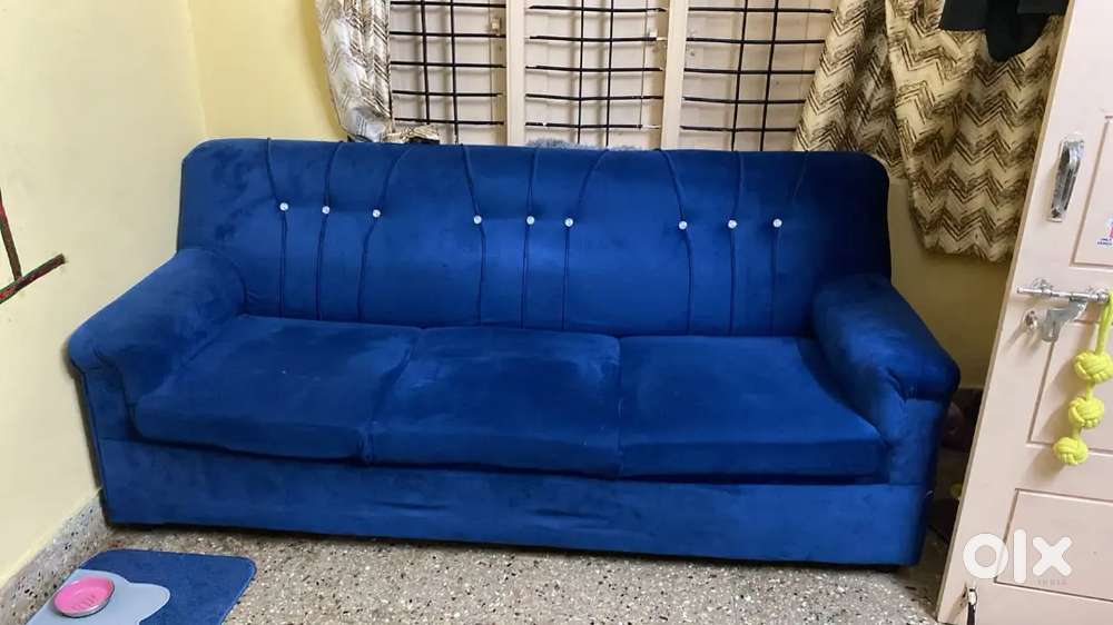 Royal Blue 3-Seater Velvet Sofa - Excellent Condition