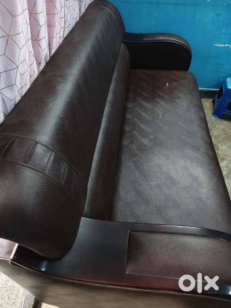 3 Seater Sofa set and 2 Single Seater Chair-Brown Leatherette -Used