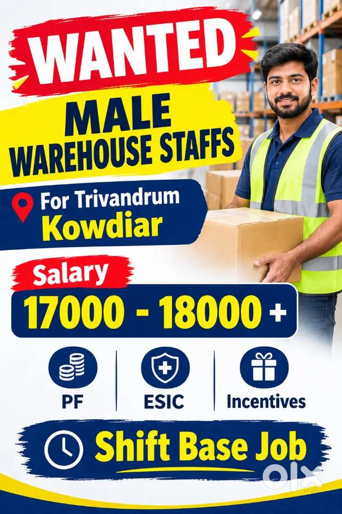 Male  Warehouse Staffs Wanted  For Kowdiar