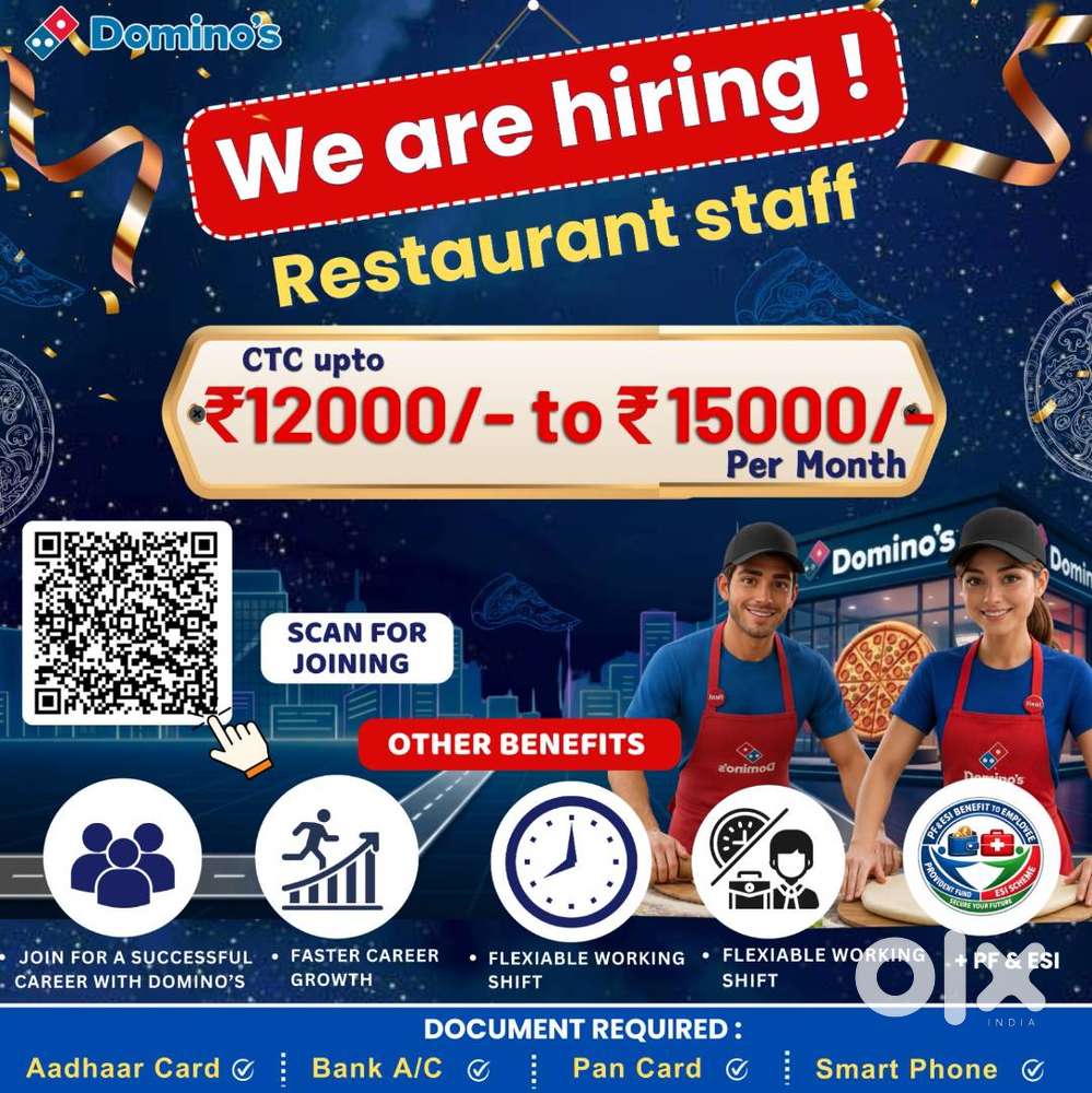 We are looking for team as Flexi(Restaurant Staff) at dominos