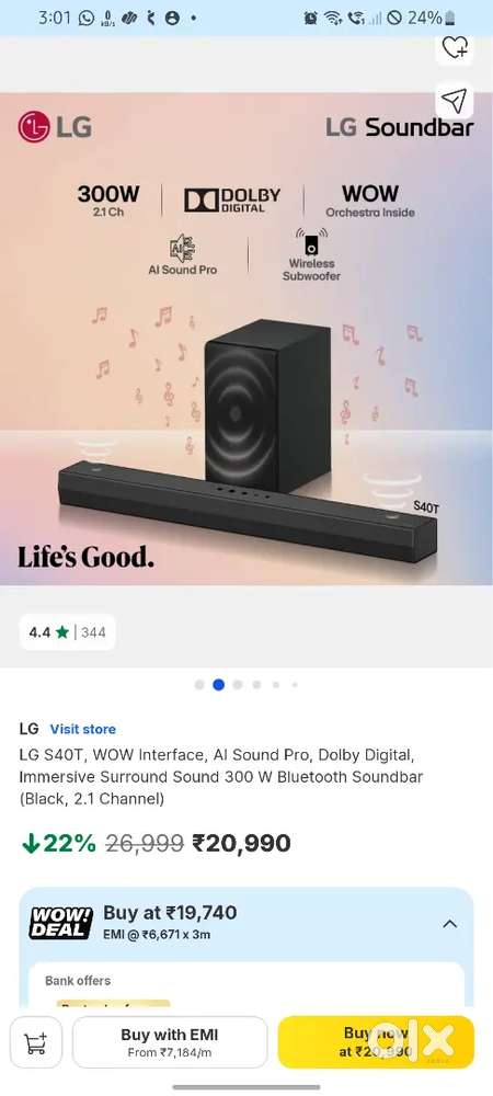 LG S40T 300w sound bar