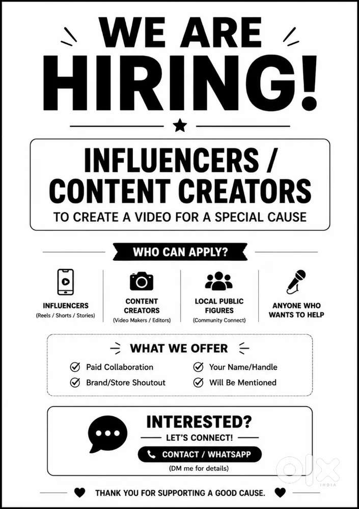 Influencers / Content Creators / Video Makers