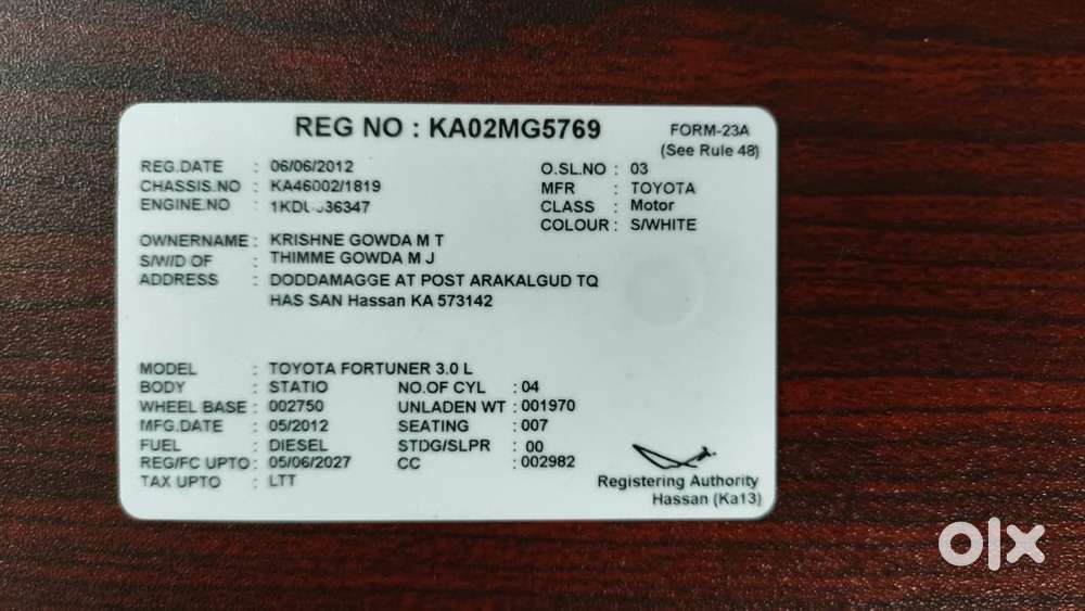 Toyota Fortuner 3.0 4x4 Manual, 2012, Diesel