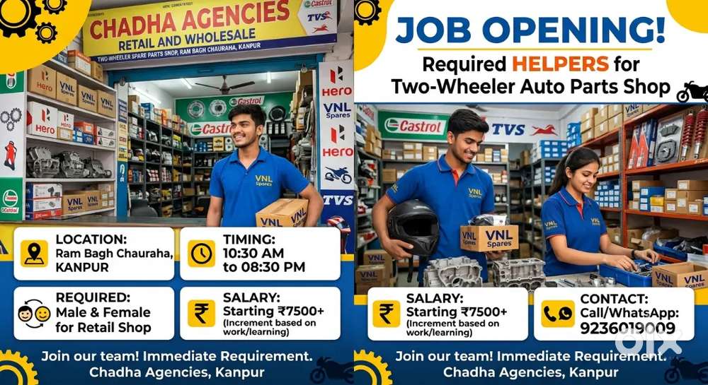 Need helpers male & female for Autoparts shop