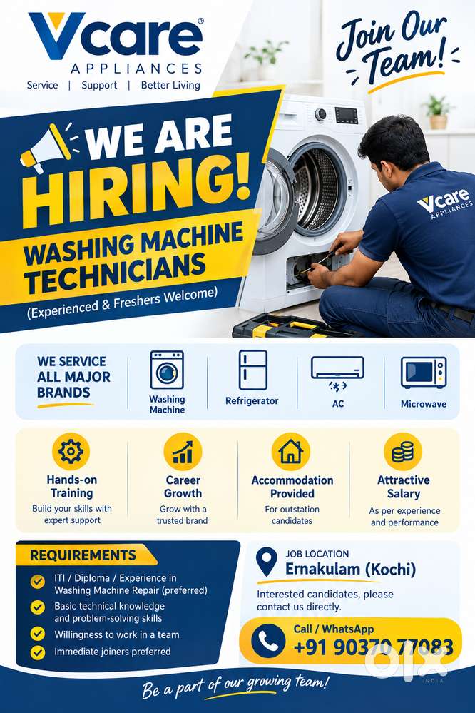 WE ARE HIRING &ndash; WASHING MACHINE ,AC TECHNICIANS