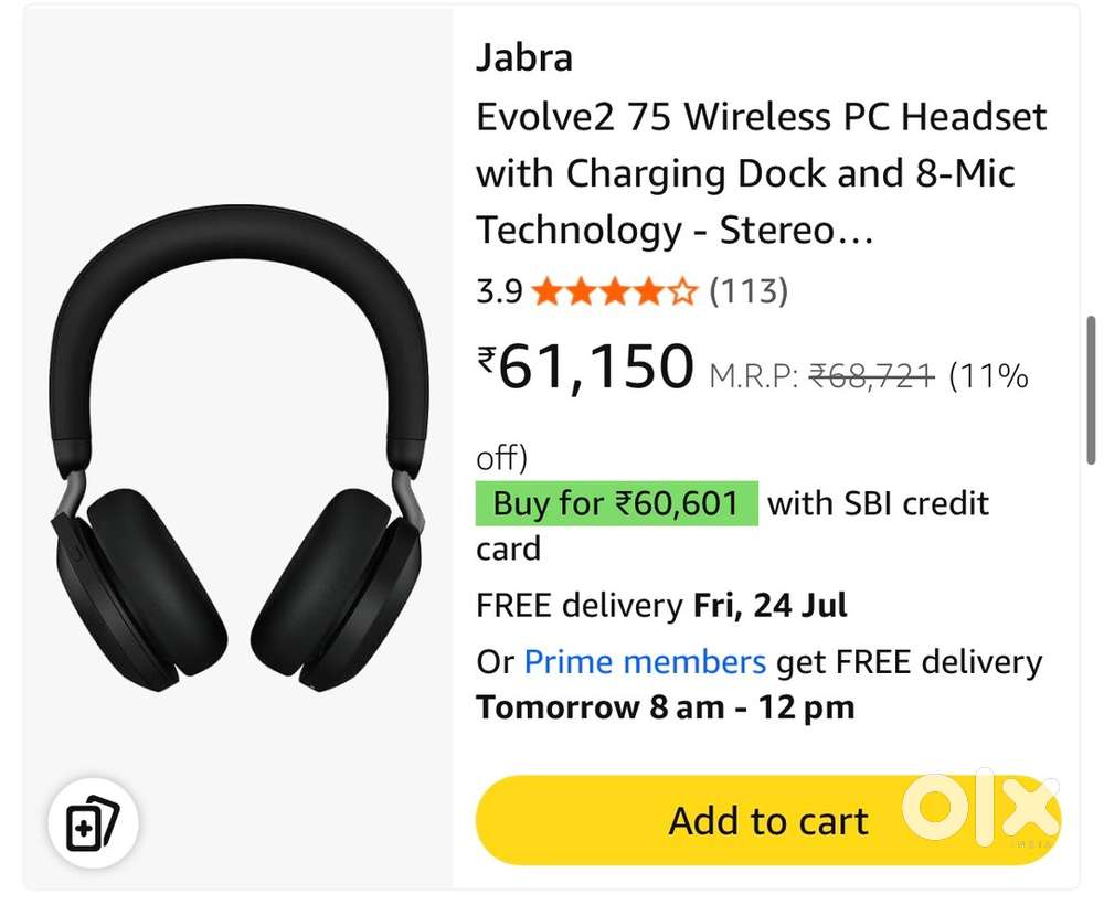Jabra Evolve2 75 wireless PC and Phone Headset with 8 microphone