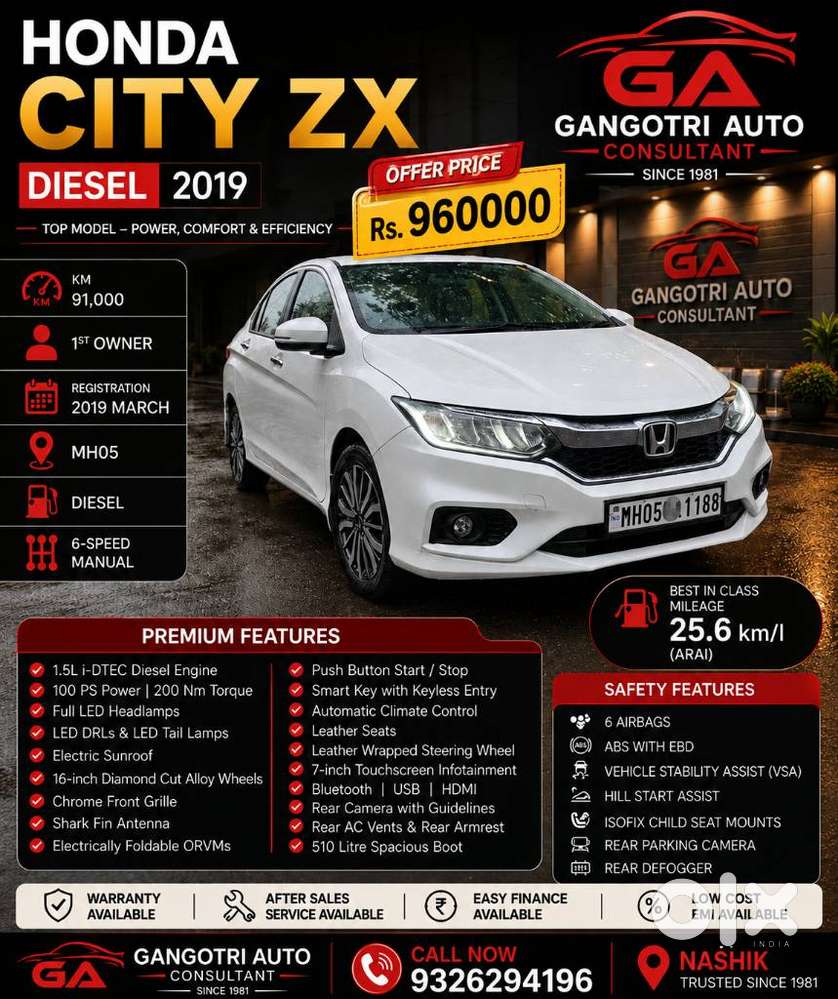 Honda City 1.5 Zx I-dtec Mt, 2019, Diesel