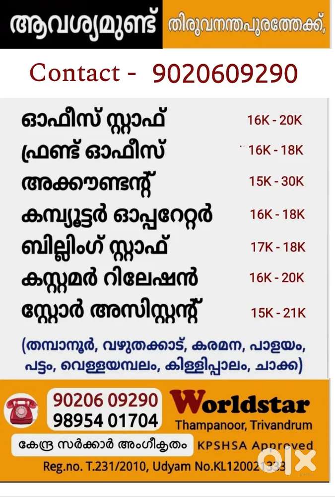 VACANCIES IN TRIVANDRUM