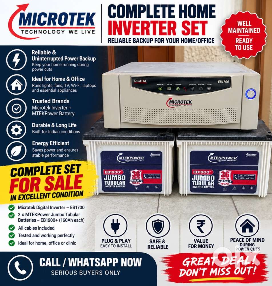 Microtek Inverter + 2 Tubular Batteries for Sale ⚡