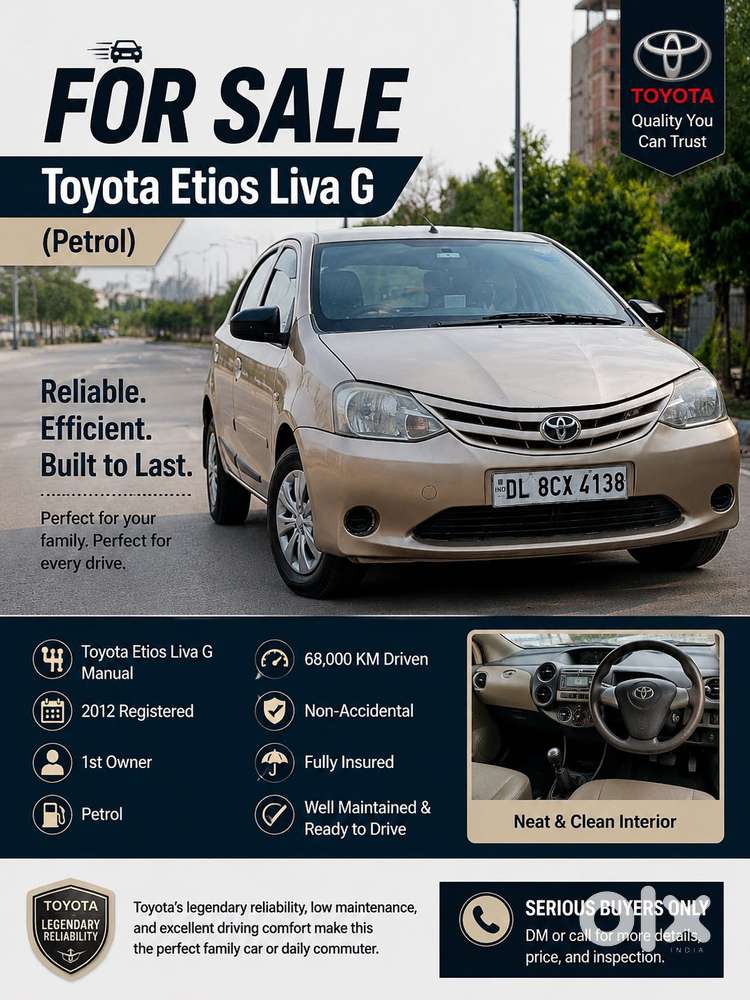 Toyota Etios Liva G, 2012, Petrol