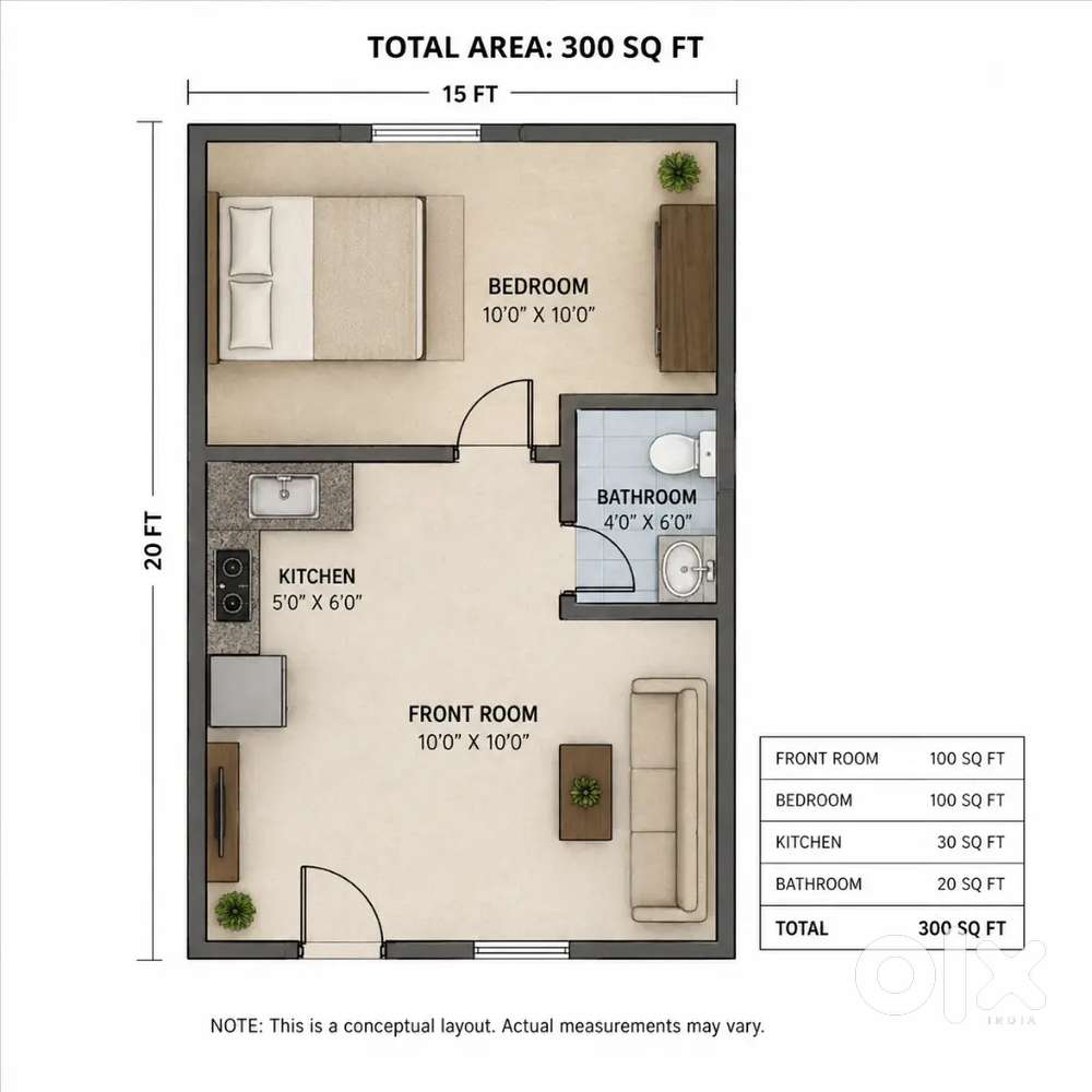 2 rooms with open kitchen and bathroom ready to move in