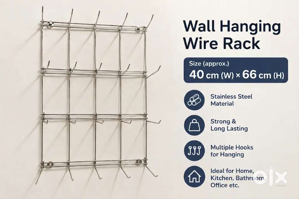 Stainless Steel Wall Hanging Wire Rack with Multiple Hooks