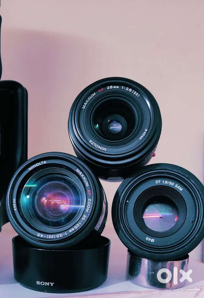 Sony Alpha A MOUNT LENS Sony 85mm f2.8, 50mm f1.7, MINOLTA 28mm f2.8