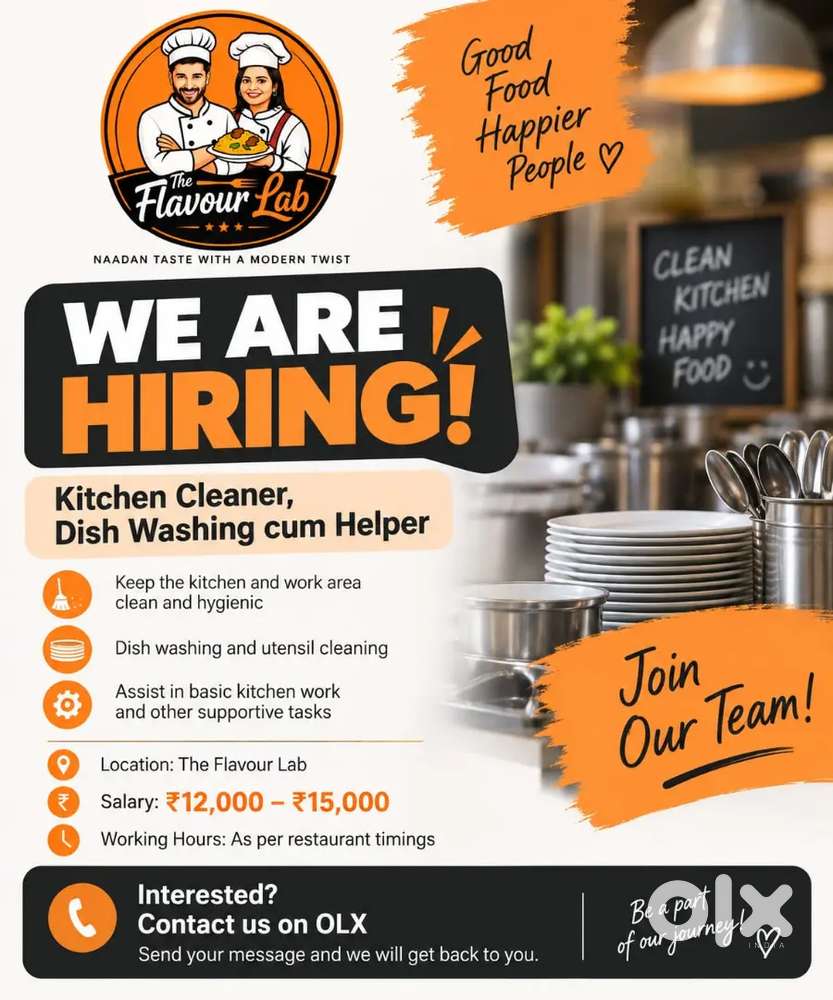 Kitchen cleaner, Dishwashing cum helper