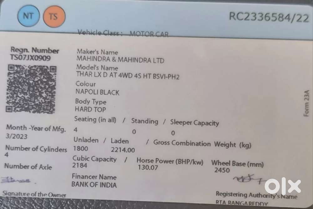 Mahindra Thar 1.5 Lx Hard Top Diesel At 4 Rwd, 2023, Diesel