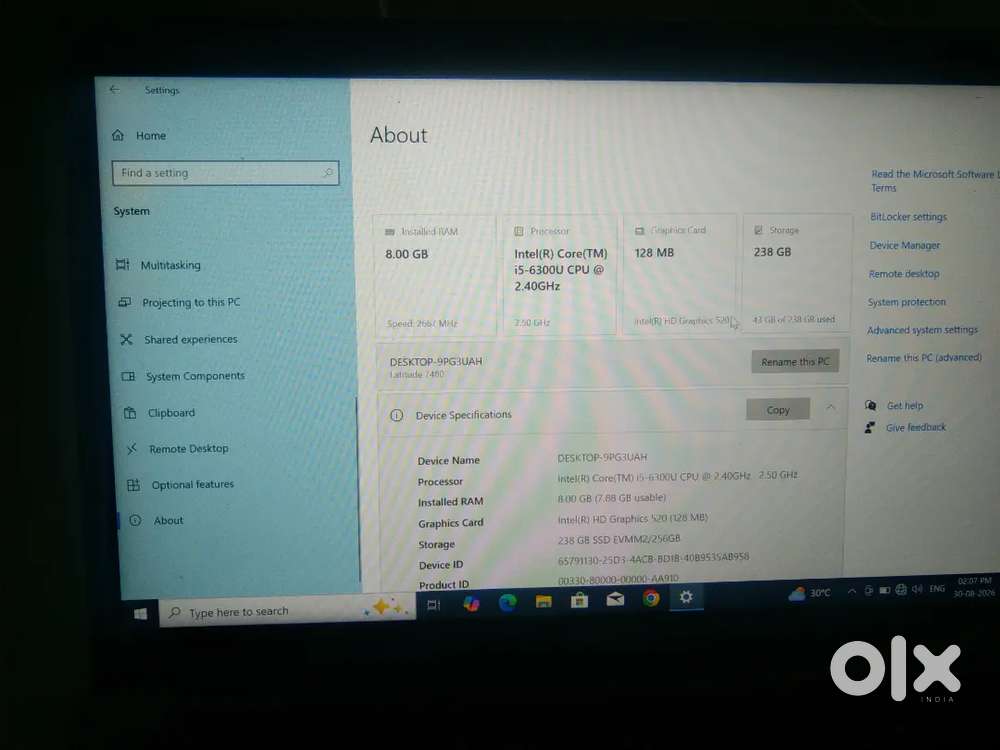 Dell Latitude 7480  Core i5 6th Gen  8GB RAM  256GB SSD