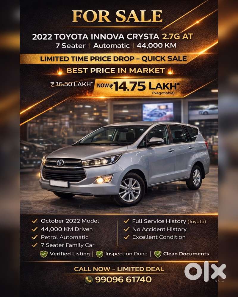 Toyota Innova Crysta 2.7g At  2022 Model  Automatic