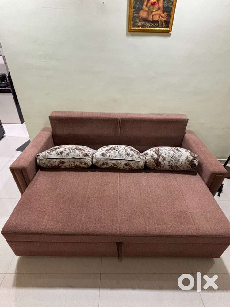 Brown Sofa Cum Bed with Cushions &ndash; Good Condition