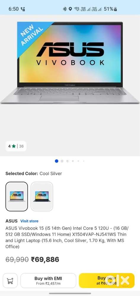 1. ASUS Vivobook 15 Intel Core 5-120U  16GB DDR4 RAM & 512GB SSD  1