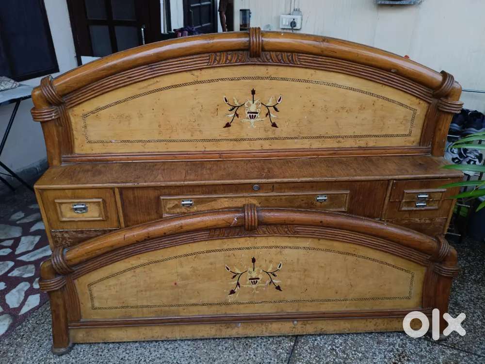Classic Wooden Double Bed Frame with Back Storage & Footboard.