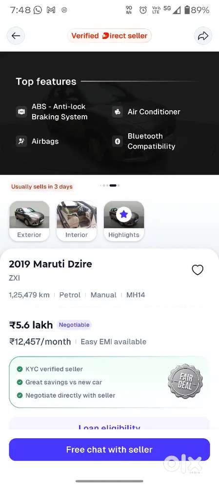 Maruti Suzuki Dzire 2019 1.2 Zxi