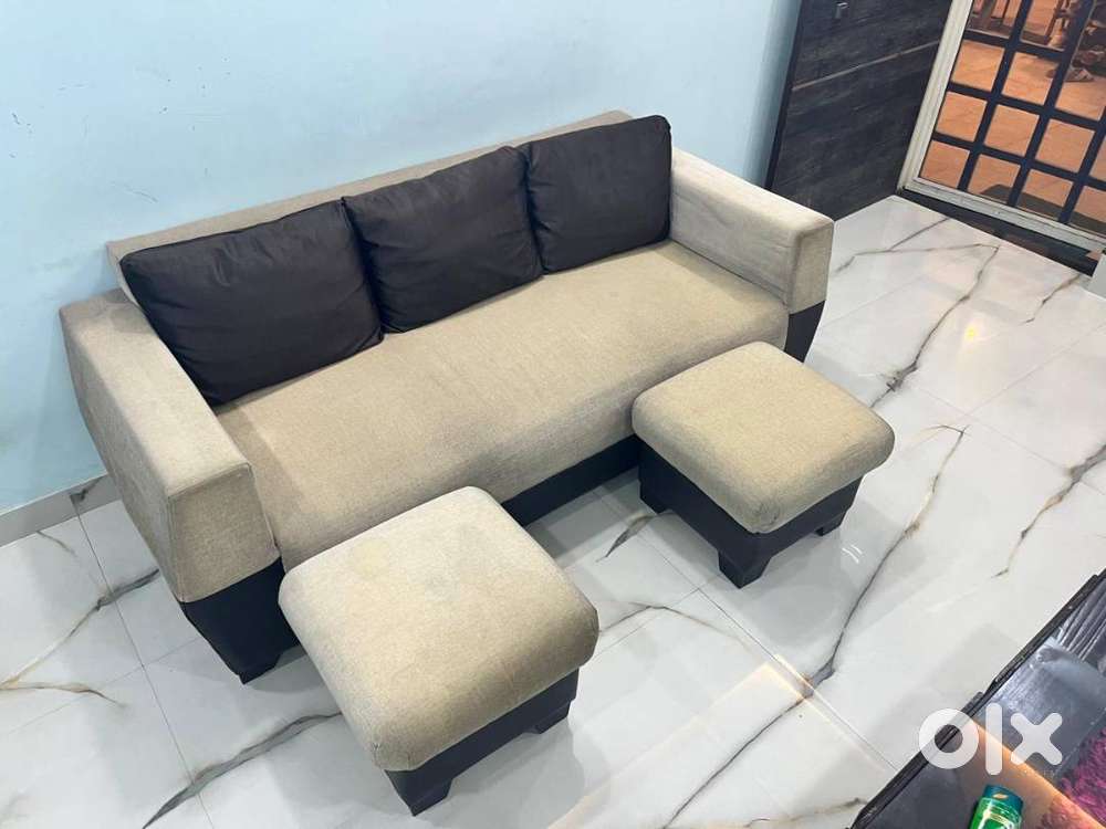 Farbic Sofa 3 Seater with 2 puffy available