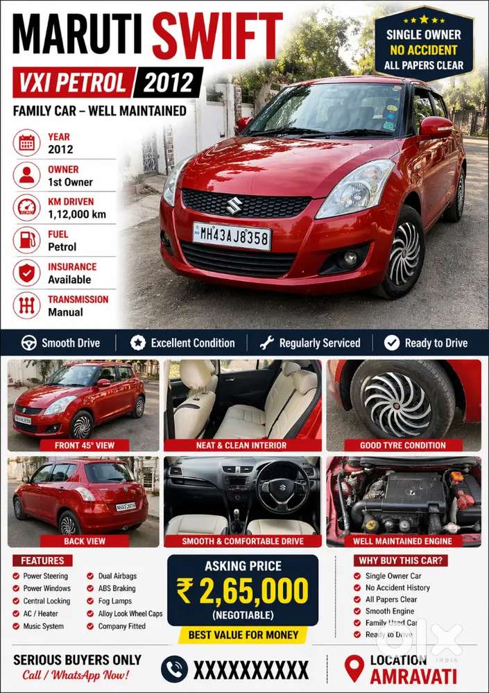 Maruti Suzuki Swift 2012 Petrol  1 St Onwer