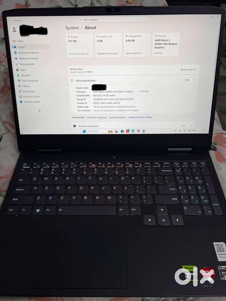 Lenovo ideapad gaming 3, RTX 3050, Ryzen 5 . 8GB RAM, 512 GB SSD