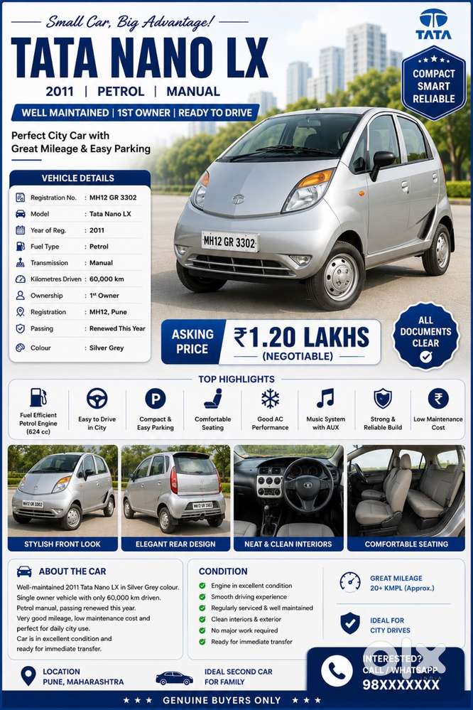 2011 Tata Nano Lx Top Model Petrol