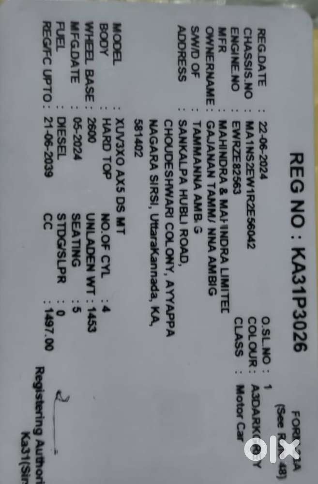 Mahindra Xuv 3xo Ax5 Ds Mt, 2024, Diesel