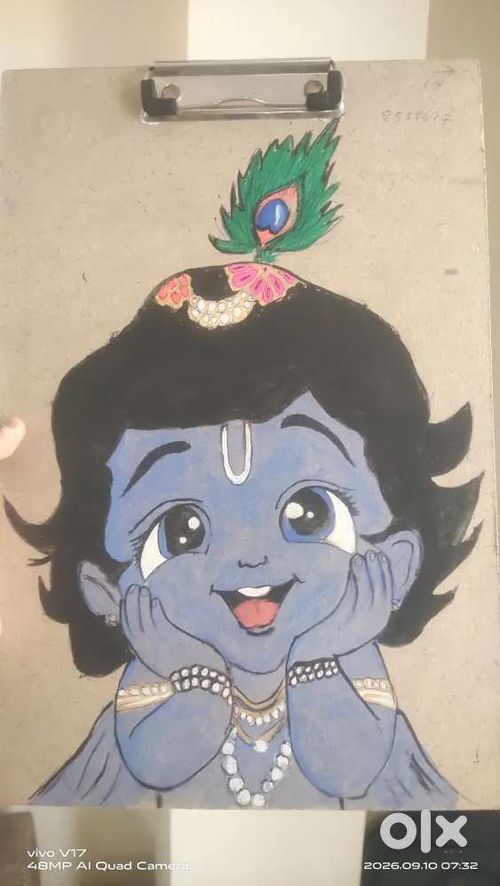 Krishnas hand drawn and hand painted exam pad