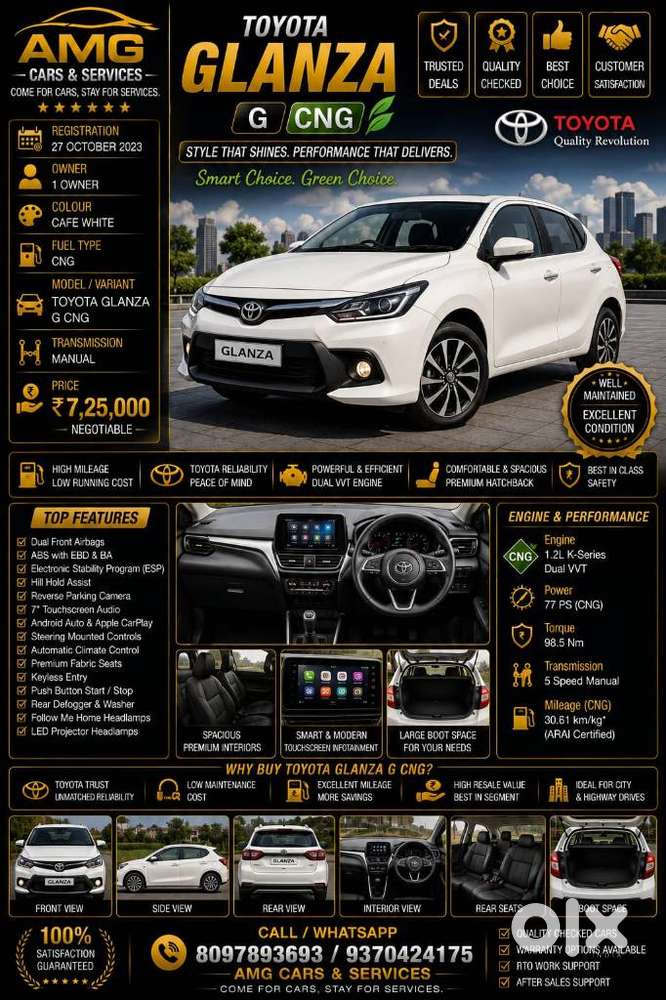 Toyota Glanza 1.2 G E-cng, 2023, Cng & Hybrids