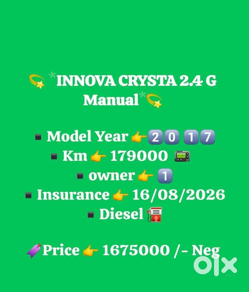 Toyota Innova Crysta 2.4 G Mt, 2017, Diesel
