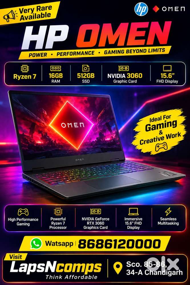 Hp Omen Ryzen 7 excellent condition 16gb/512gb/ graphic card 75K