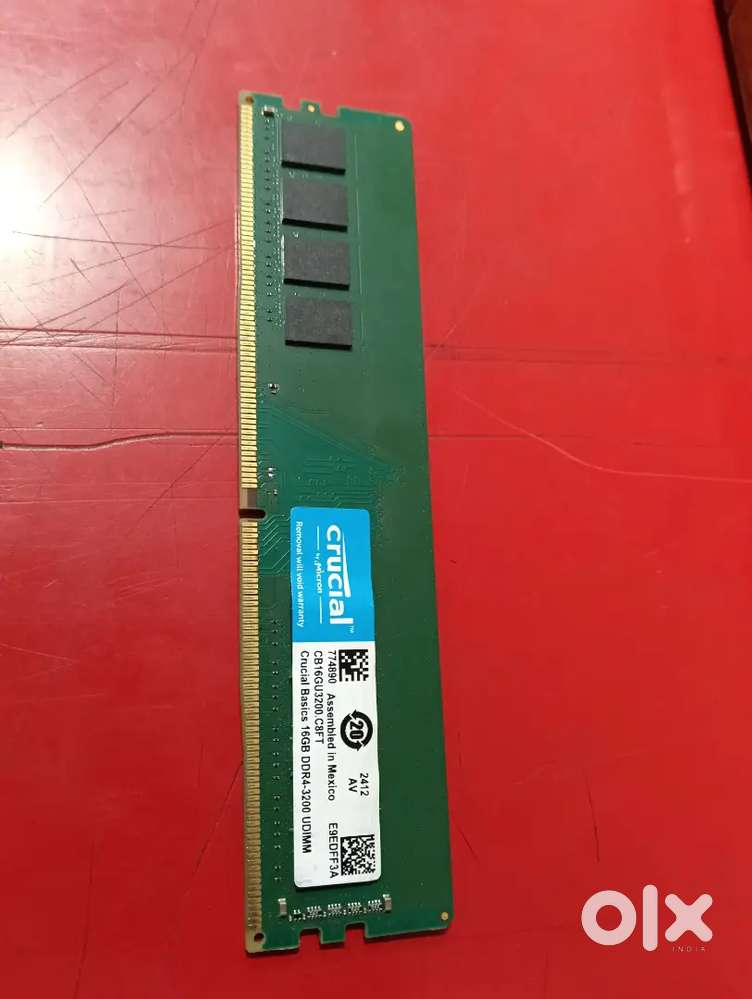 16 gb crucial desktop ram perfect working and new looking condition.
