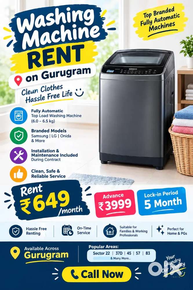 Washing machine rent on gurugram