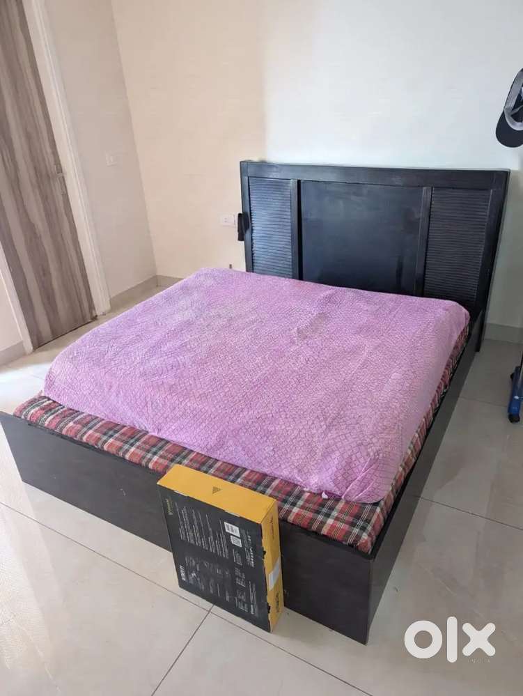 Queen size wooden bed with storage & mattress, one more king size bed.