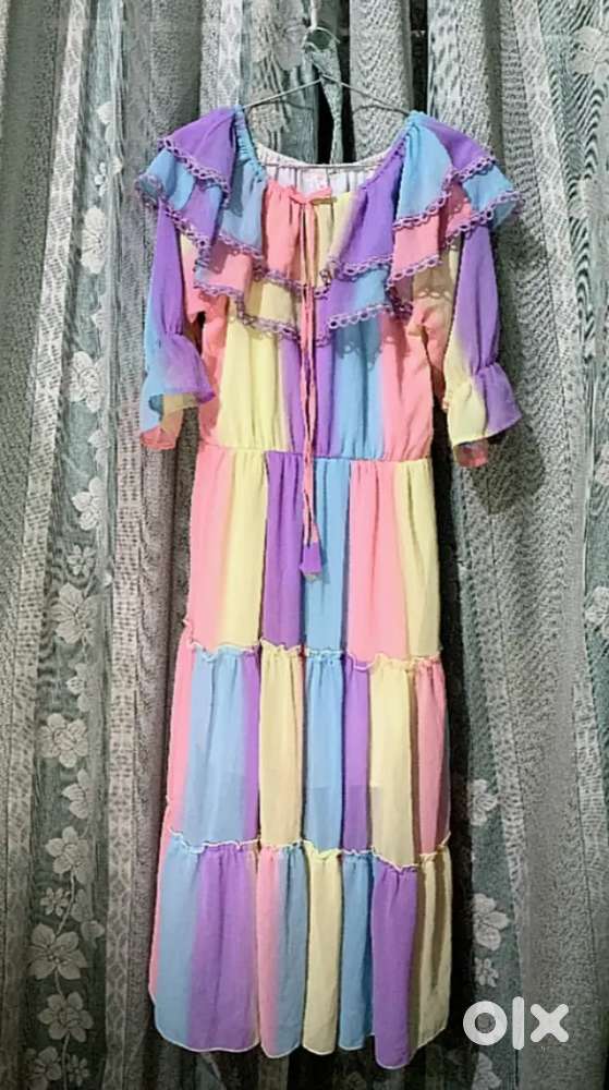 chinese dress ladies Bohemian Rainbow Tiered Maxi Dress | Flowy Boho Style in Rainbow | Women's Boho Fashion | M main image 0