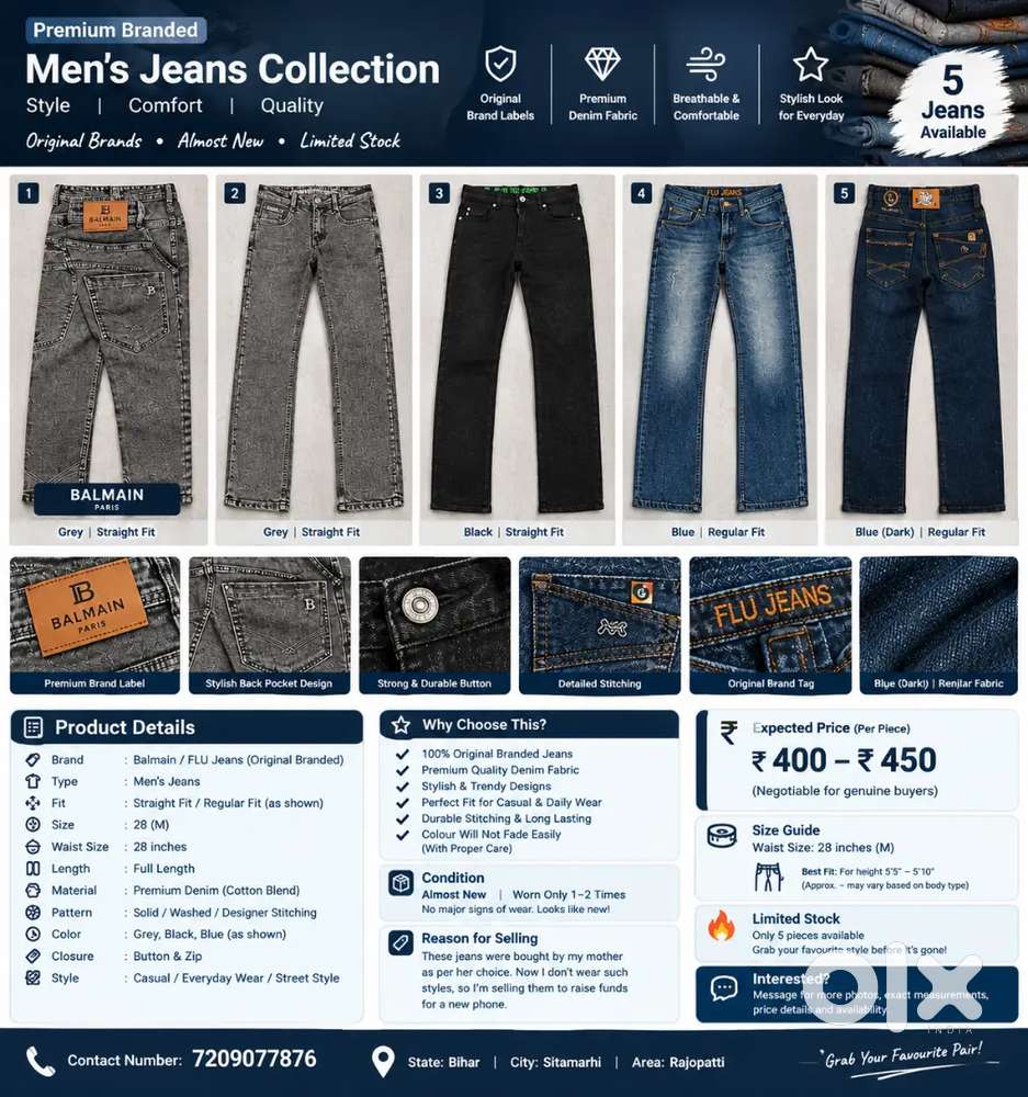 Brand-Flu and Balmain high quality jeanses,,size-28(M),,colorproof,,