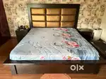 King size box bed / 2 bed side tables / almost new mattress for sell