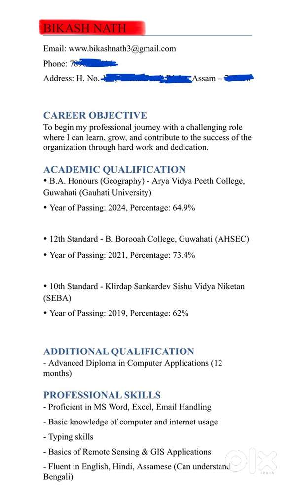 Any job for me? Any location in guwahati