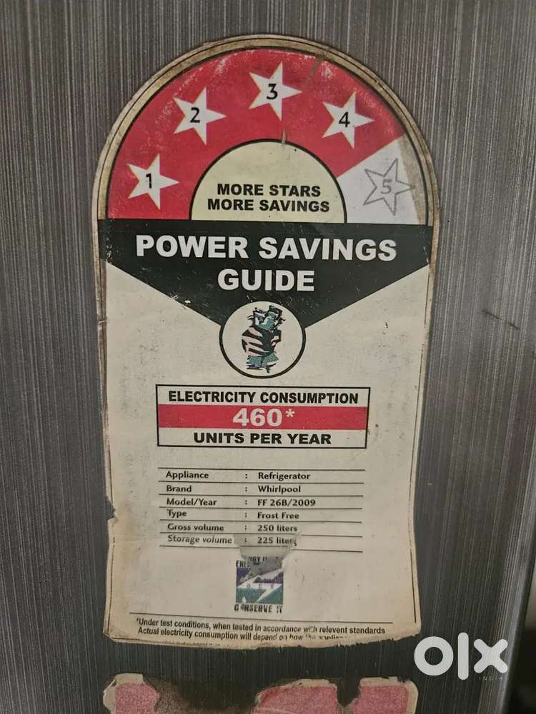 Whirlpool double door fridge 4star rating 250L