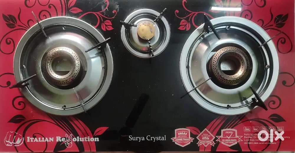 ITALIAN REVOLUTION 3 Burner Glass Top LPG Gas Stove