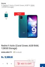 Redmi 9 active 6 GB ram 128 Rom just 5609 rs only