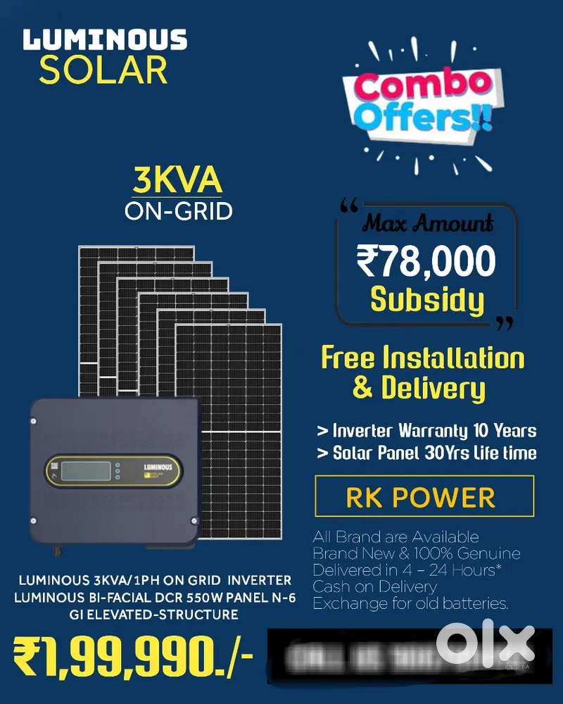 Luminous 3kVA On Grid Solar Combo  Subsidy Available