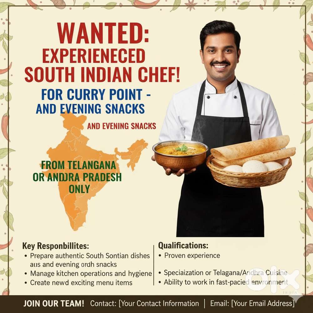 Wanted chef for curry point in pune(telangana and andhra chefs only)