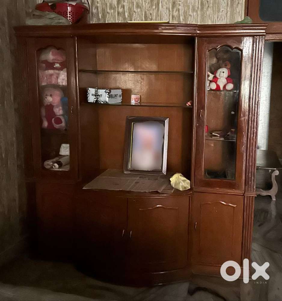 Wooden almirah cum wardrobe for showpiece and TV