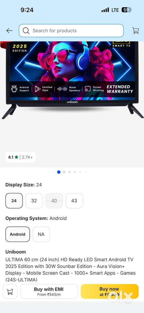 Seal pack Uniboom 24 inch’s Android TV