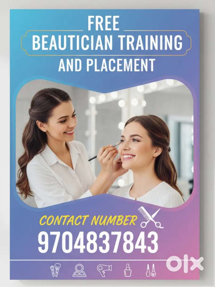 FREEBEAUTICIAN TRAINING AND PLACEMENT. MATERIAL ALSO WE WILL PROVIDE
